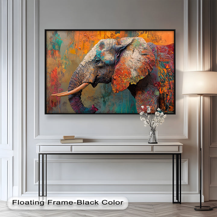 Colorful Elephant – Framed Oil Painting