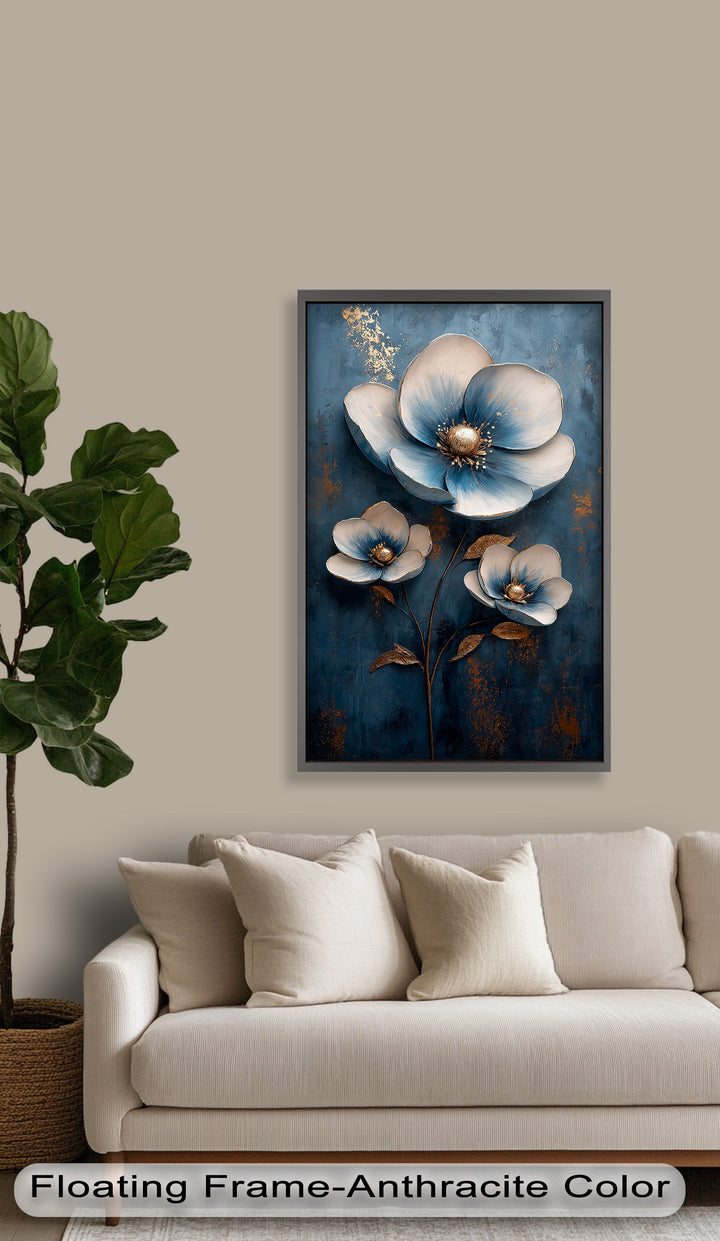 Blue and Gold Flower - Modern Oil Painting