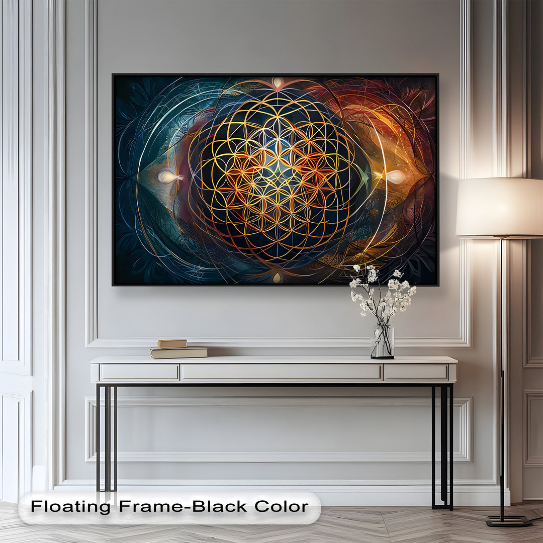 The symmetry and intricate layers draw the viewer inward, creating a meditative and visually powerful focal point.