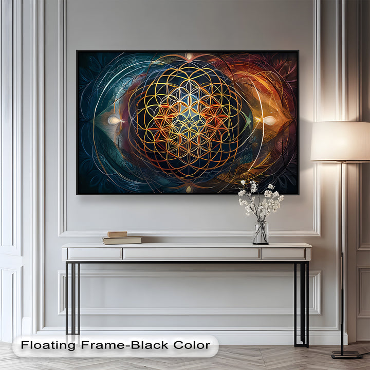 The symmetry and intricate layers draw the viewer inward, creating a meditative and visually powerful focal point.
