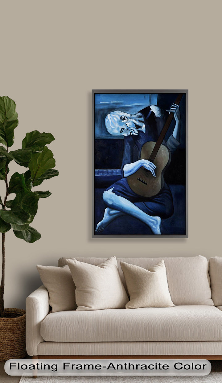 Melancholy Strings – Blue Period-Inspired Guitarist Oil Painting