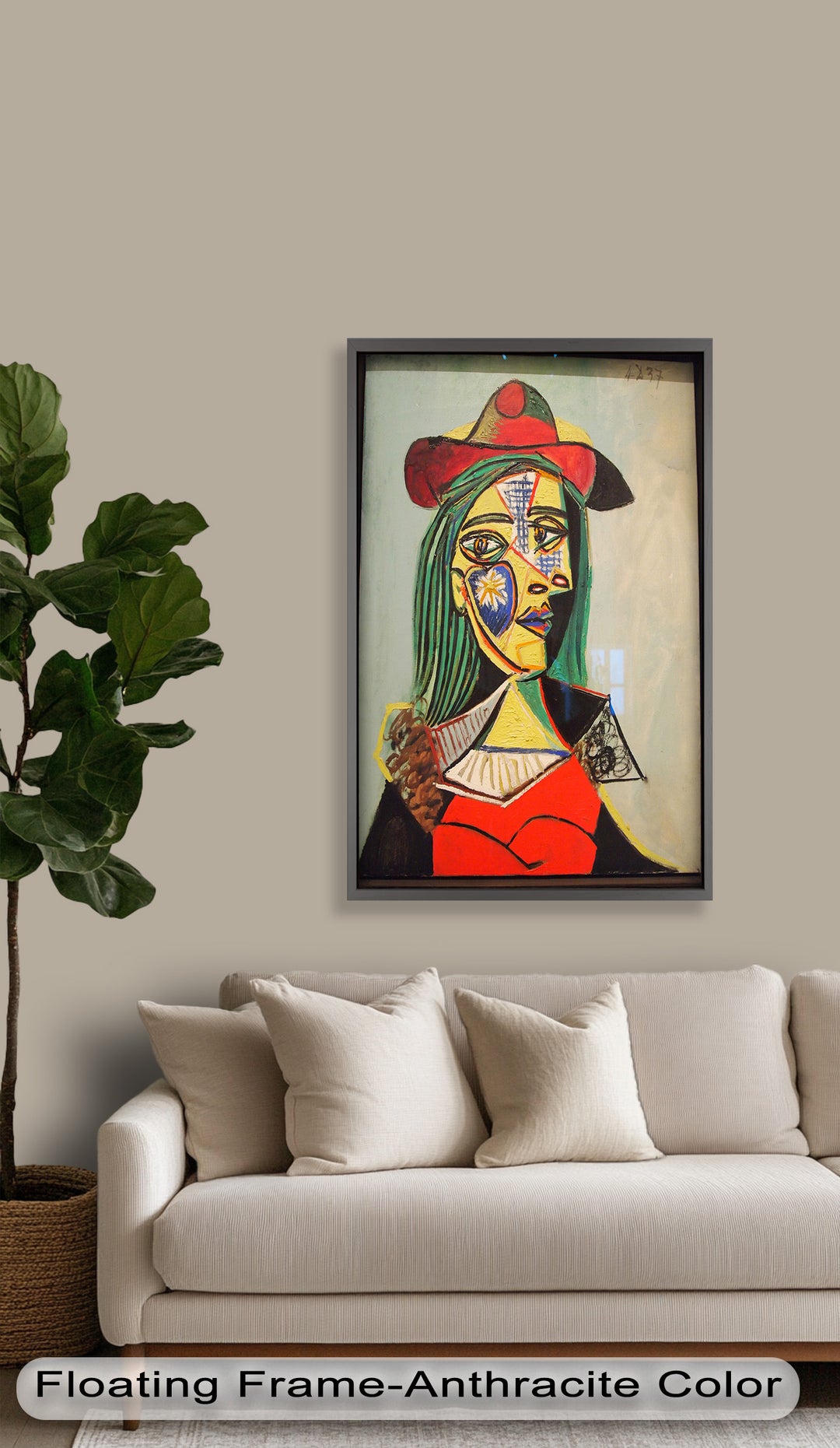 Strahlender Blick – Frau mit rotem Hut, kubistisches Porträt, Picasso-Ölgemälde