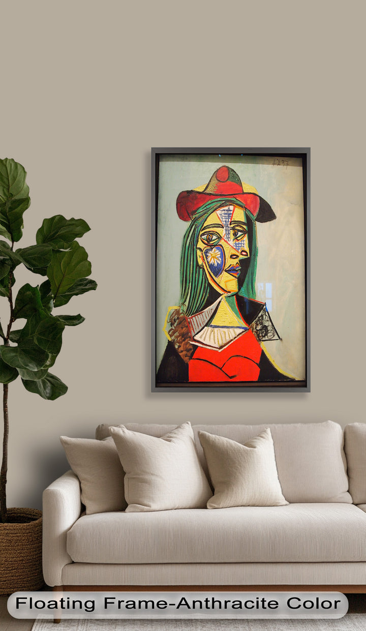Strahlender Blick – Frau mit rotem Hut, kubistisches Porträt, Picasso-Ölgemälde