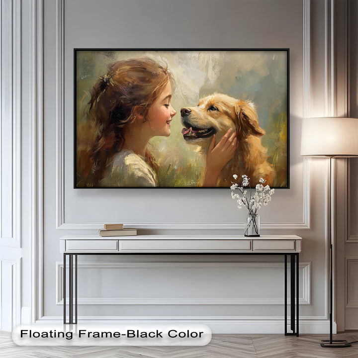 Girl and Golden Retriever in Gentle Light – Animal Oil Painting