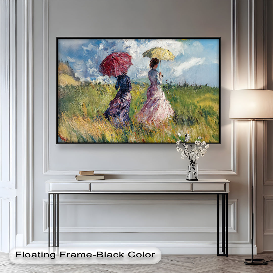 Ladies with Parasols in a Sunlit Meadow – Impressionist Oil Painting