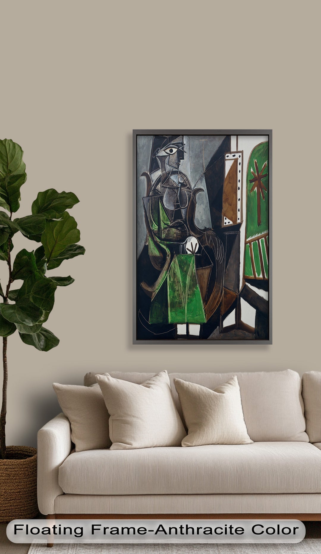 Figure by the Window – Abstract Green Interior Picasso Oil Painting