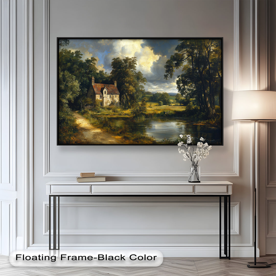 The warm glow of late afternoon light enhances this classic pastoral setting, where nature and architecture blend harmoniously to create a timeless and inviting atmosphere.
