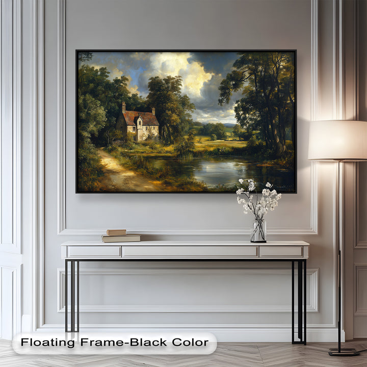 The warm glow of late afternoon light enhances this classic pastoral setting, where nature and architecture blend harmoniously to create a timeless and inviting atmosphere.