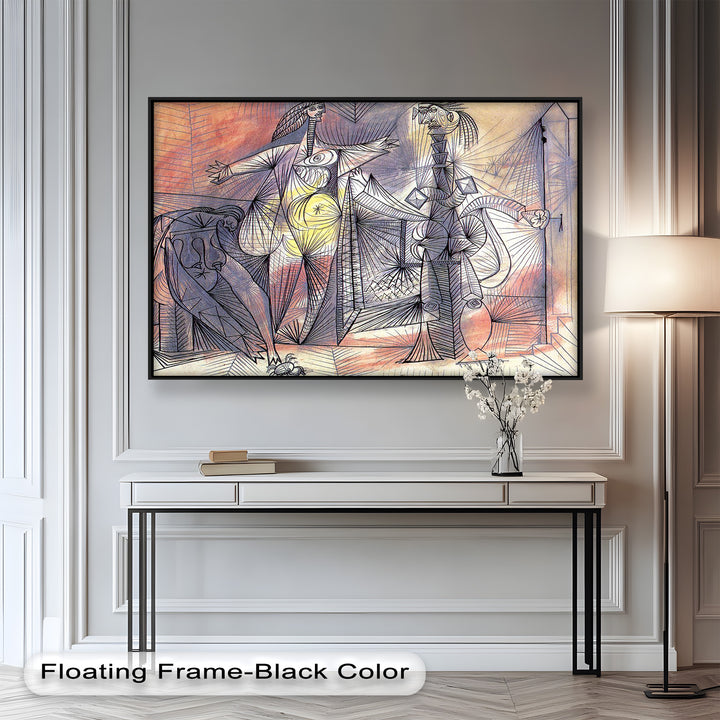 Surreal Abstract Figures in Motion – Cubist Oil Painting