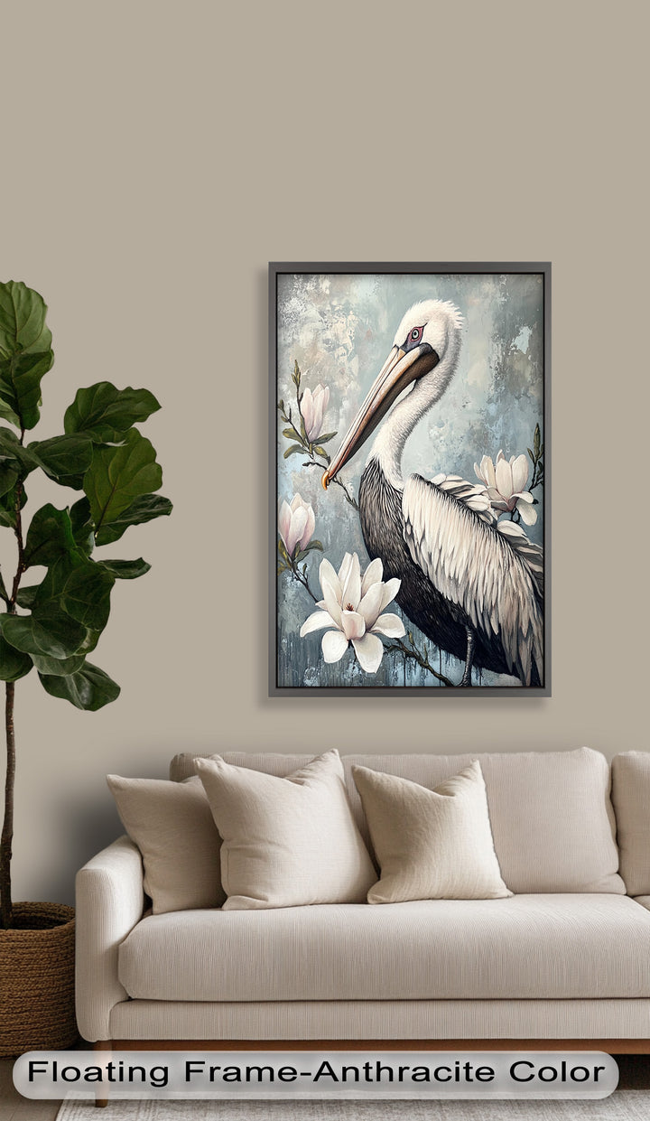 White Pelican Among Magnolia Blossoms - Animal Oil Painting