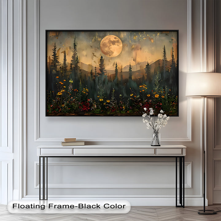 Moonlit Forest Flower Wall Art – Nature Landscape Oil Painting
