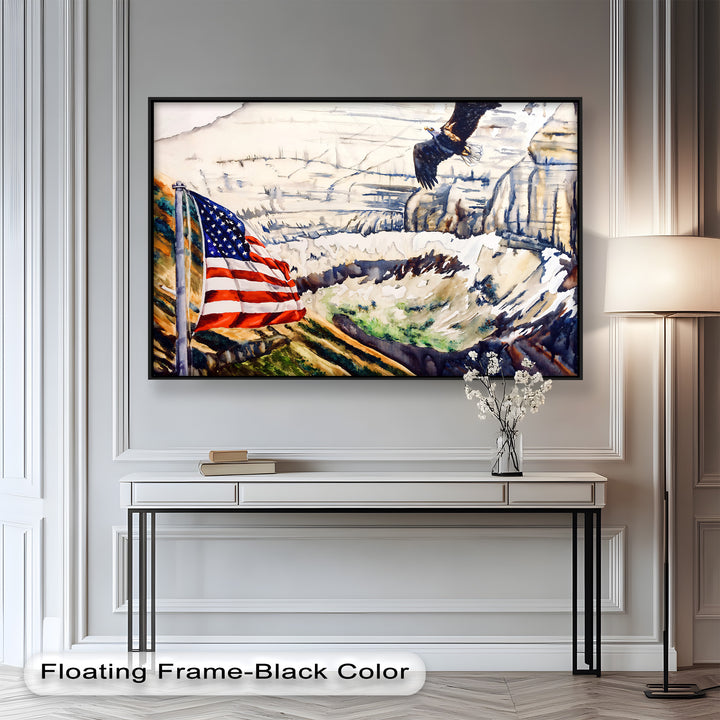 Amerikanische Flagge und Weißkopfseeadler - Patriotisches Ölgemälde