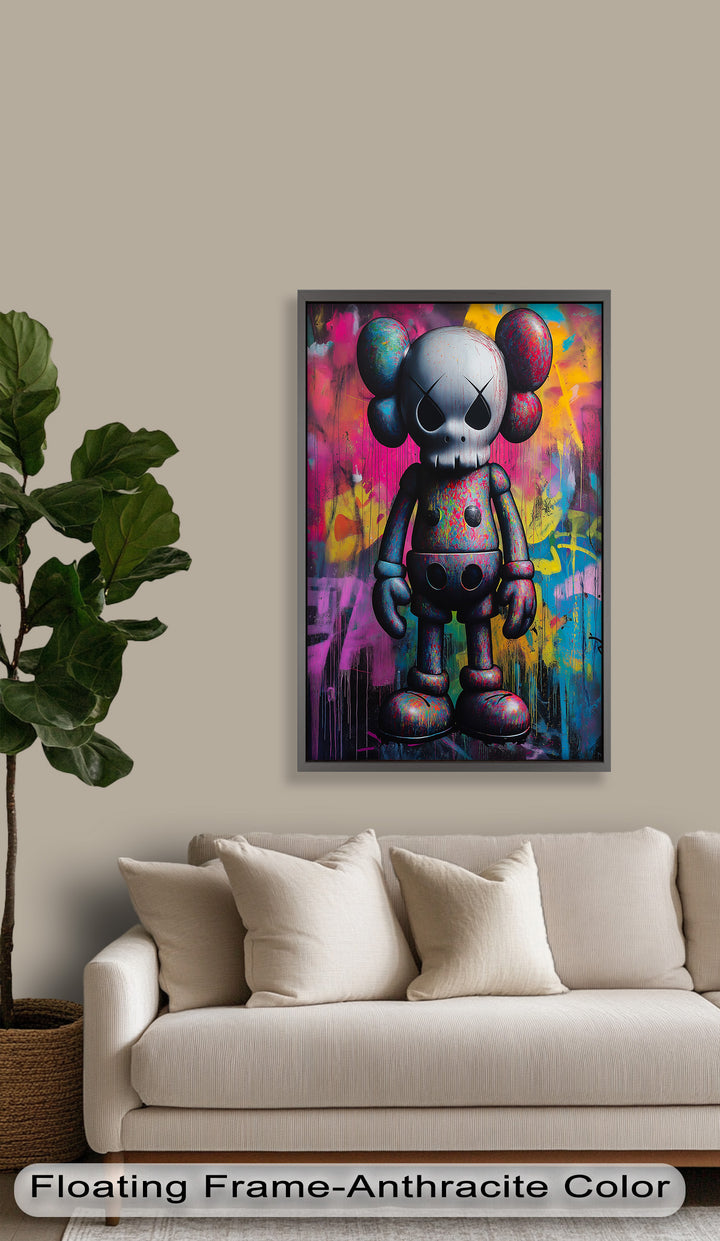 Neon Skull Companion – Mehrfarbiges KAWS-Ölgemälde