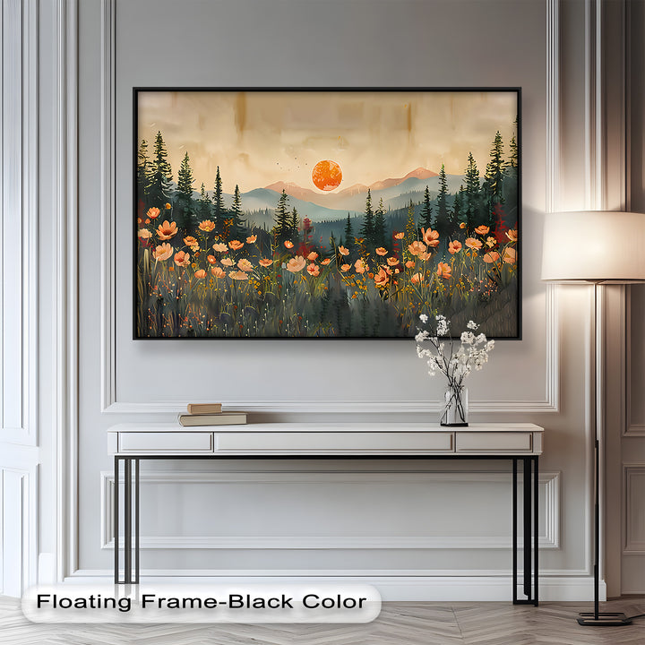 Sunset Floral Forest - Landscape Framed Oil Painting