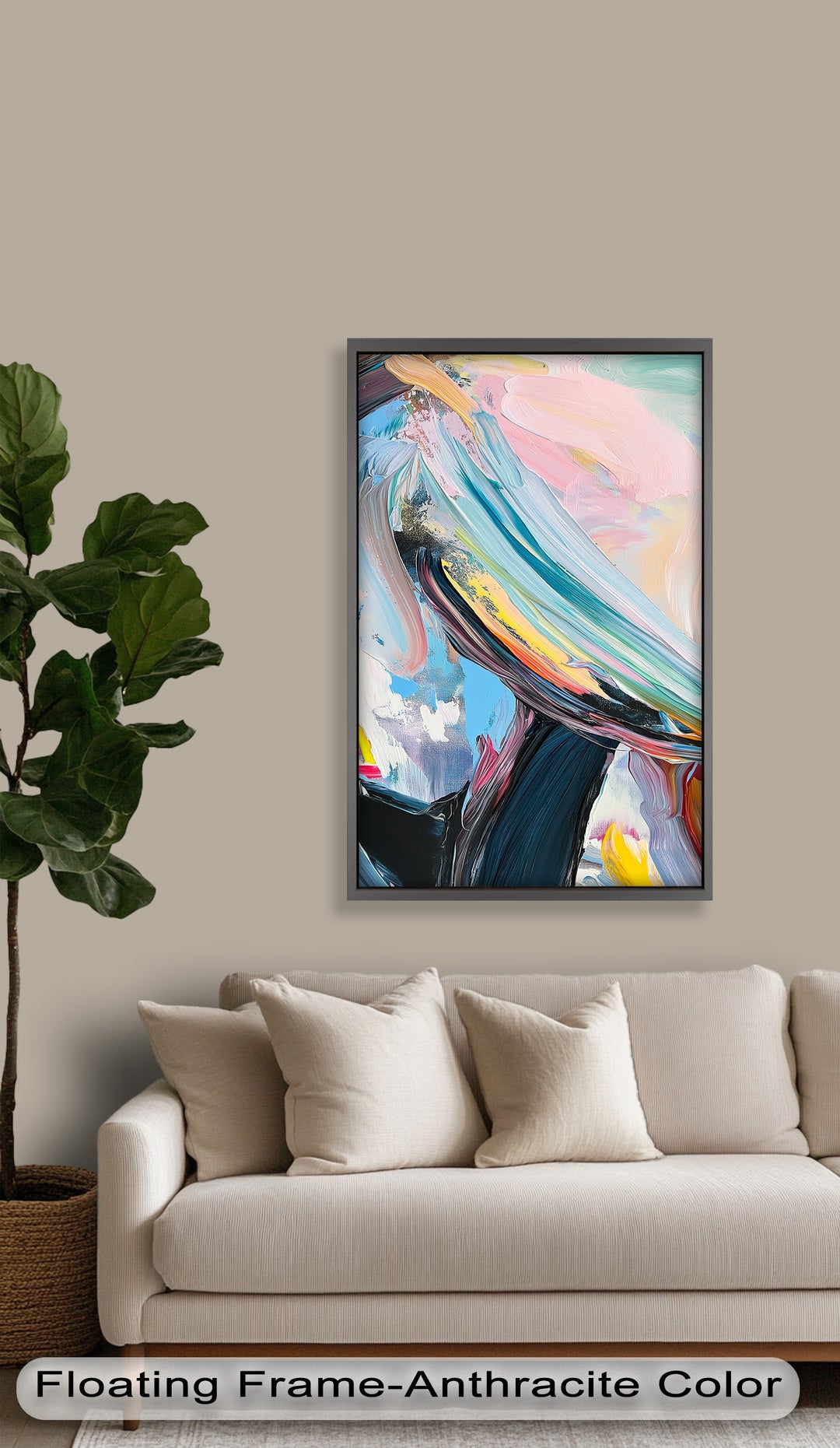 Sky Dancer – Abstraktes Ölgemälde in Pastell und Schwarz