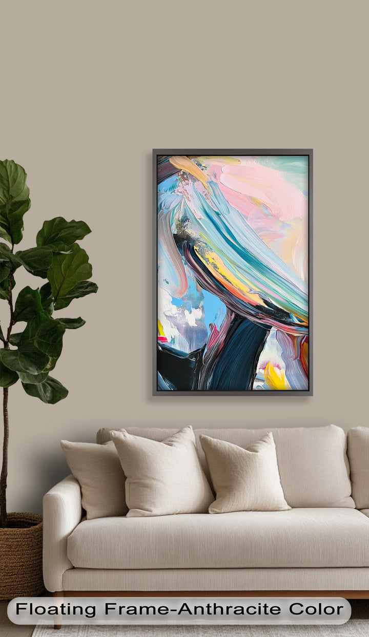 Sky Dancer – Abstraktes Ölgemälde in Pastell und Schwarz