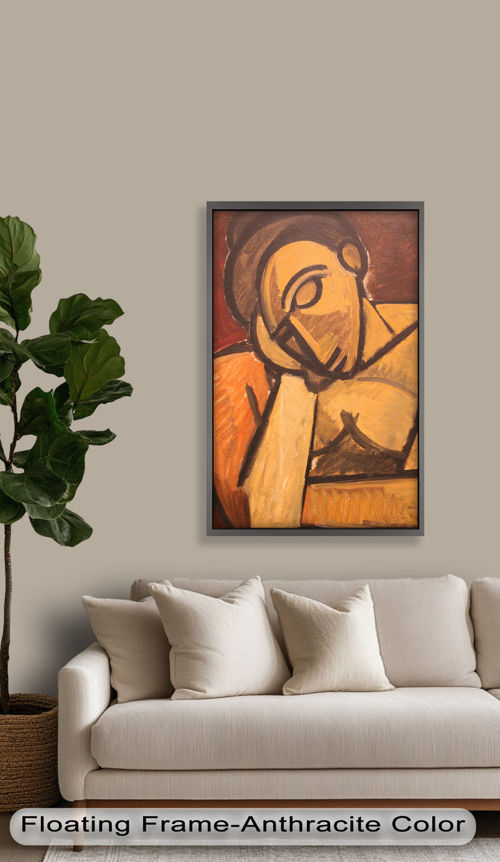 Kontemplative Stille – Erdfarbenes kubistisches Porträt von Picasso