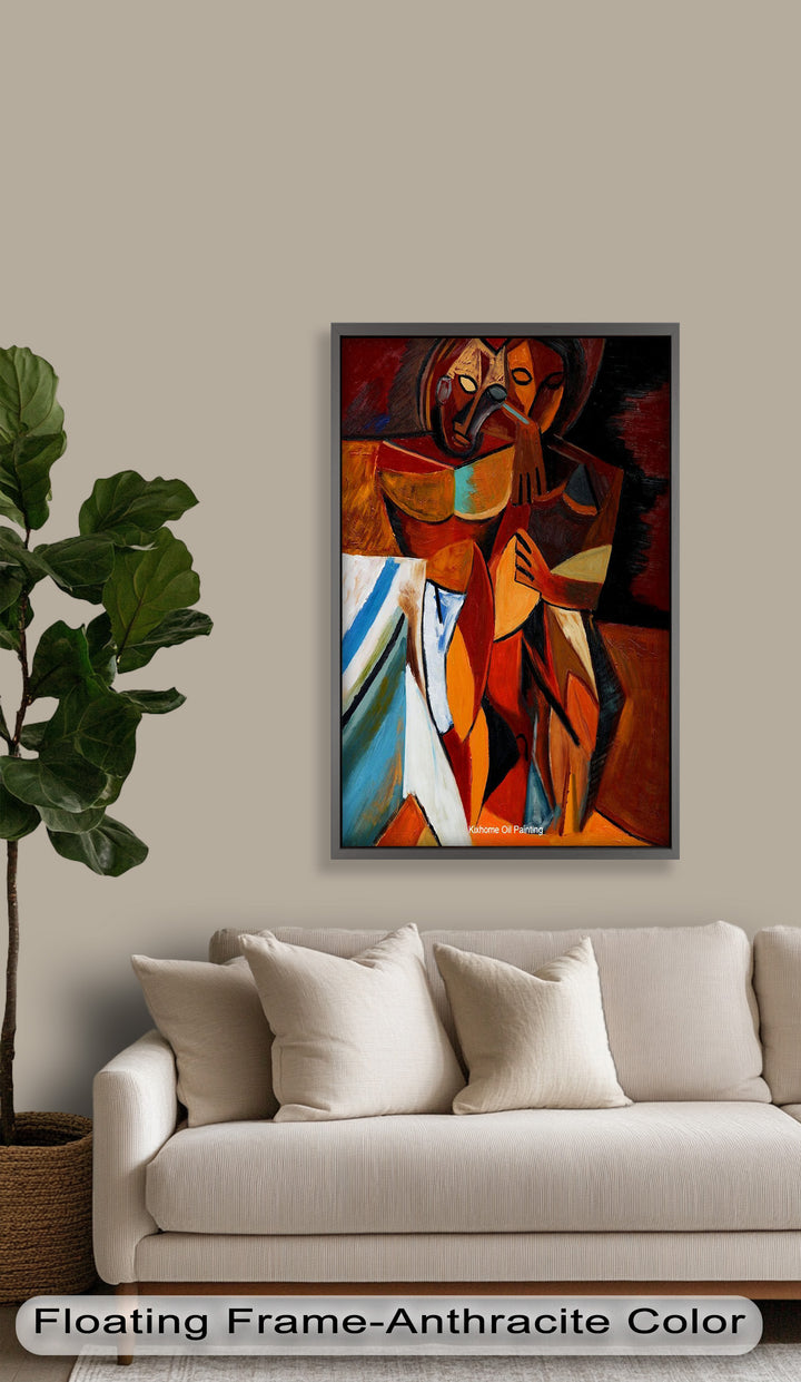 Abstract Embrace Wall Art – Cubist Oil Painting