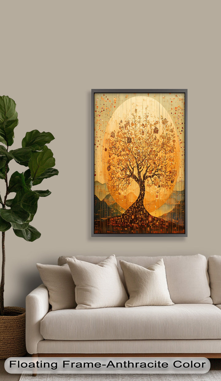 Tree of Light – Radiant Abstract Golden Tree Oil Painting