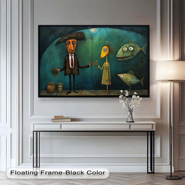 Moonlight Toast – Whimsical Surrealist Underwater Picasso Oil Painting