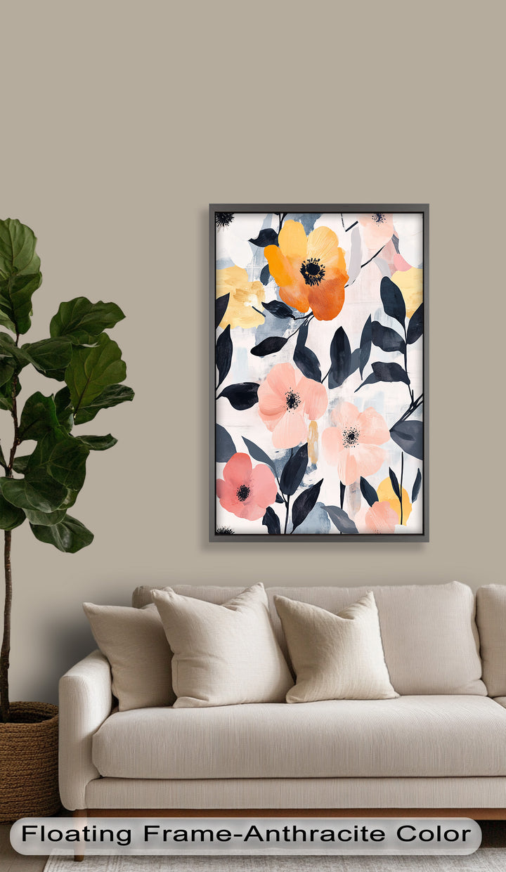 Soft Harmony – Peach and Mustard Floral Oil Painting
