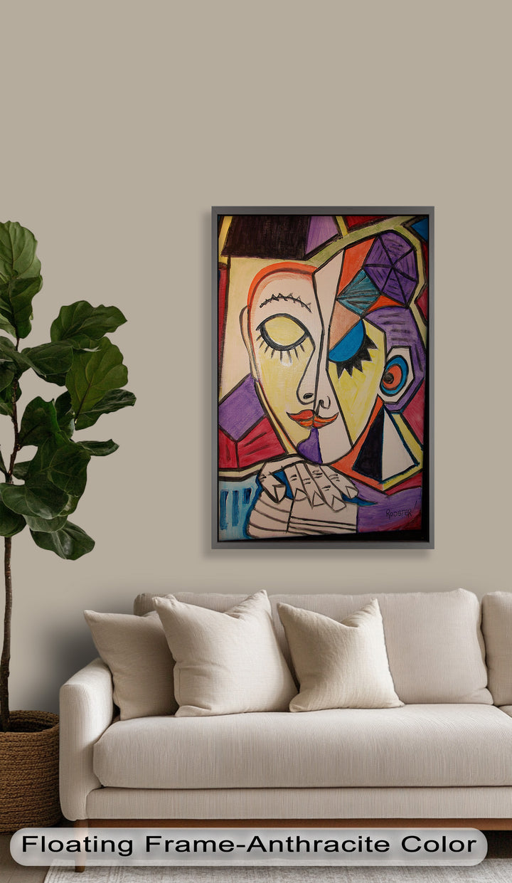 Unified Gaze – Dual Expression Abstract Picasso Oil Painting