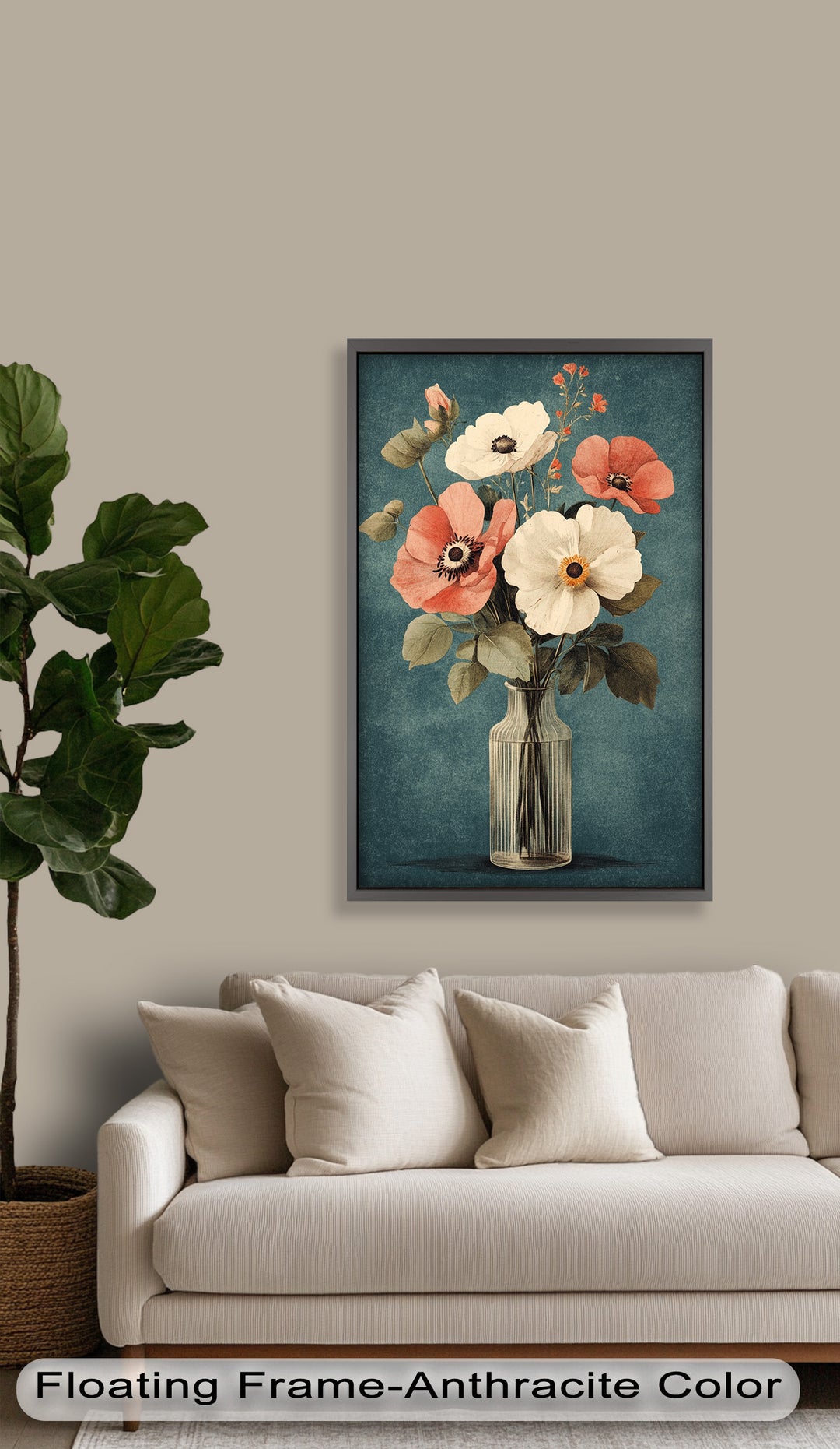 Vintage Mohnblumen in Glasvase – Romantisches Blumenölgemälde