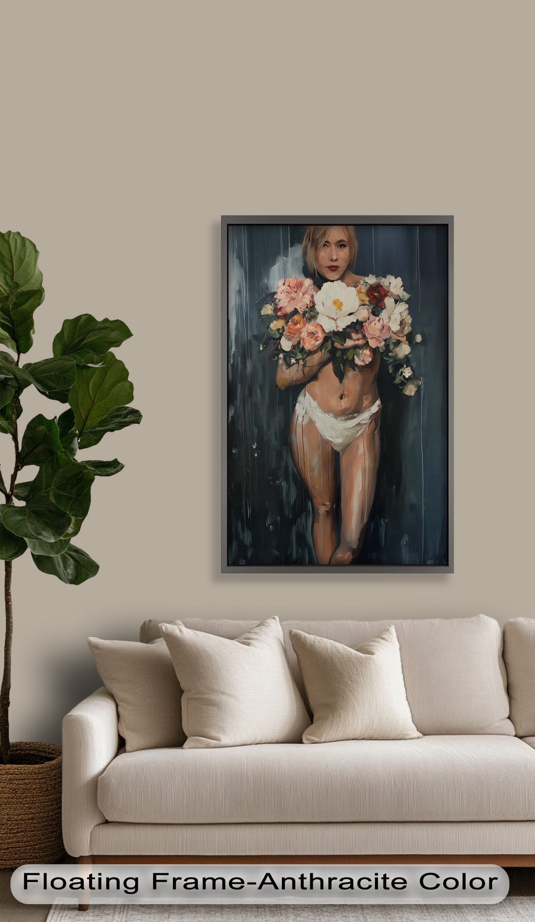 Floral Embrace – Abstract Nude with Blooming Bouquet Oil Painting