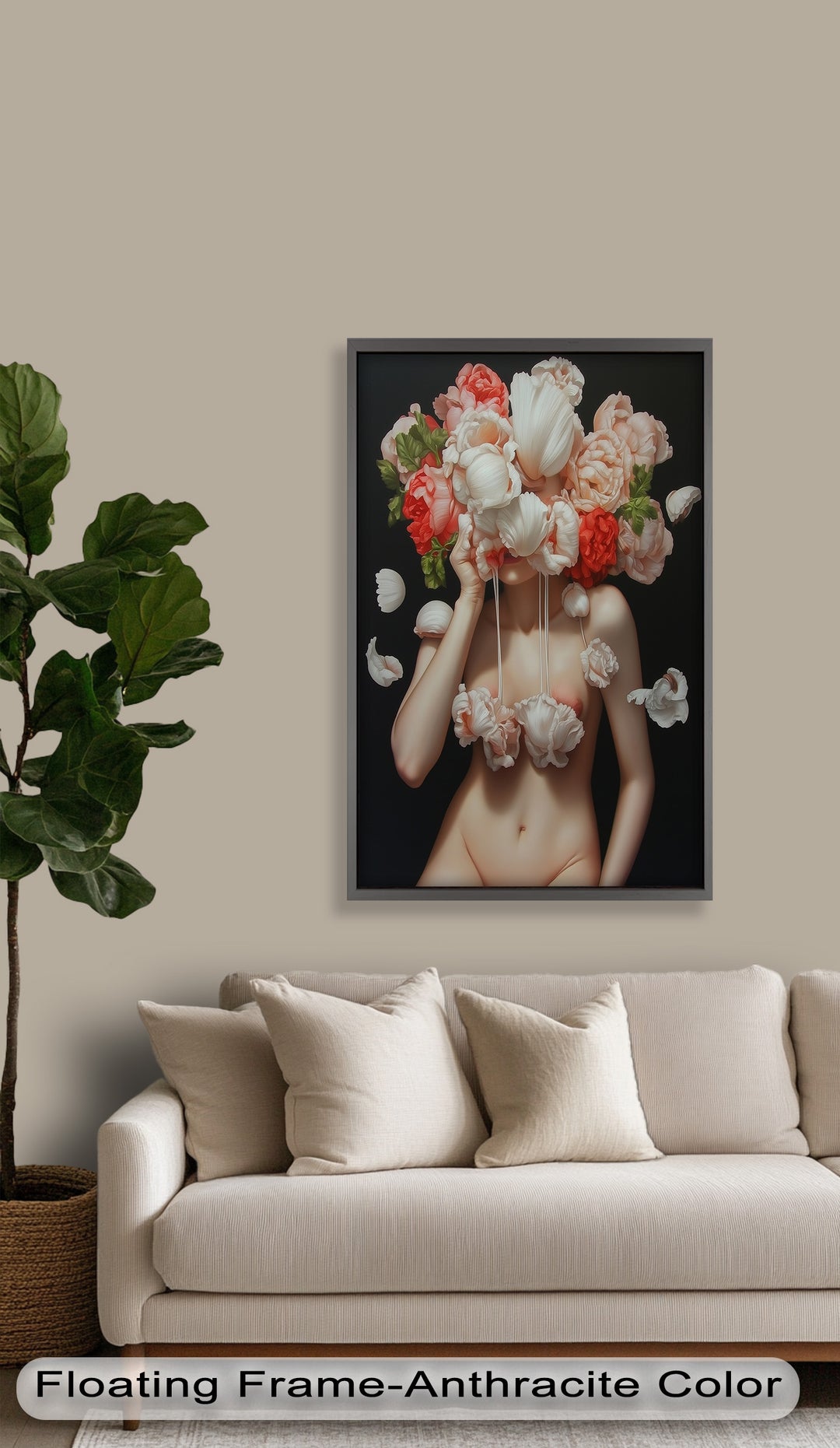 Bloomveil – Surreal Nude with Cascading Petals Oil Painting