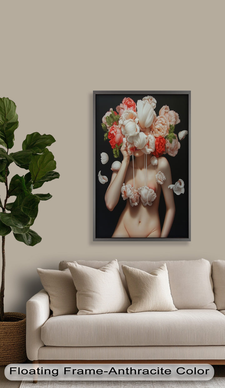 Bloomveil – Surreal Nude with Cascading Petals Oil Painting