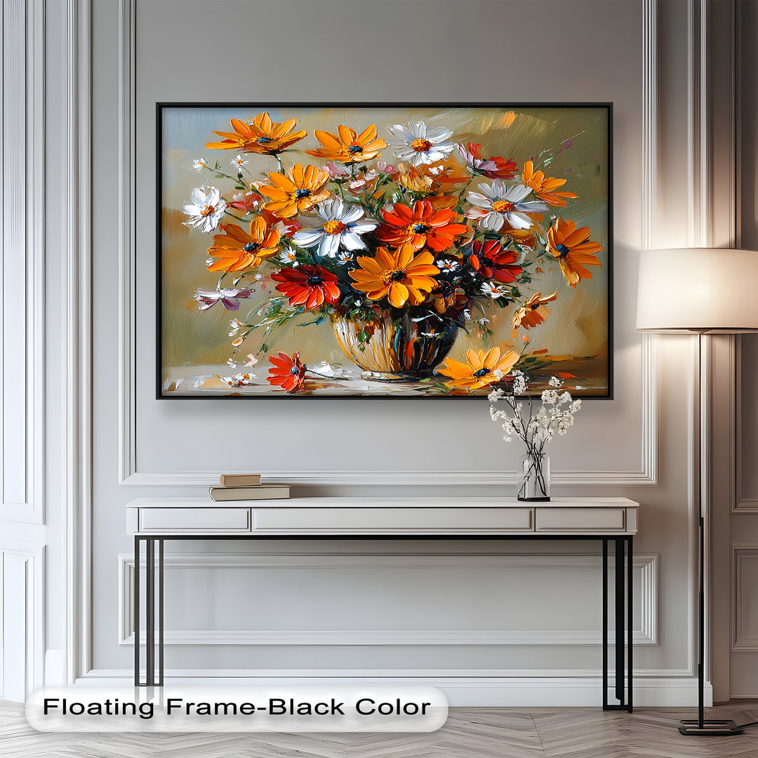 Orange & White Flowers – Botanical Oil Painting