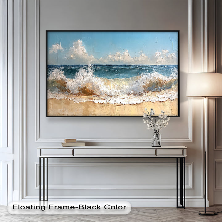 Coastal Beach Wall Art - Crashing Waves Seascape Oil Painting