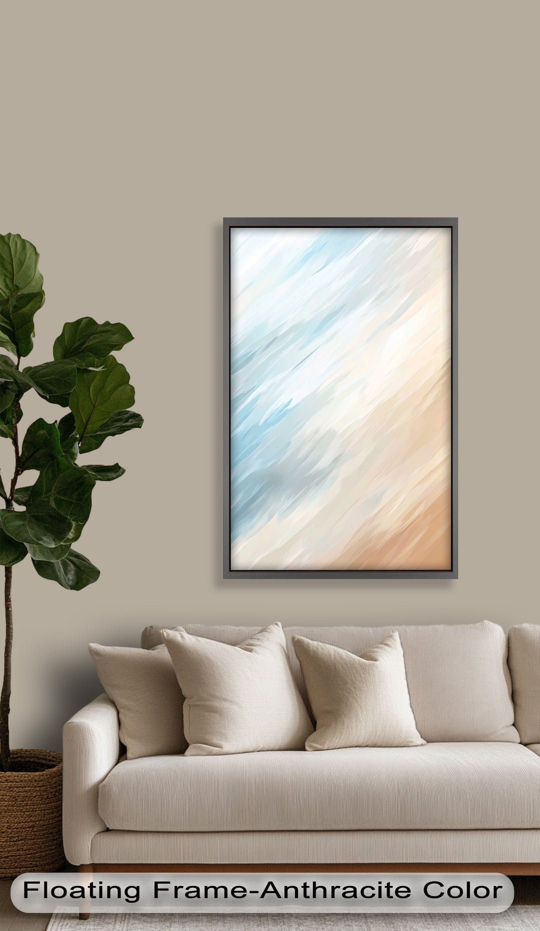 Seaside Drift – Abstraktes Ölgemälde in sanftem Blau und Sand