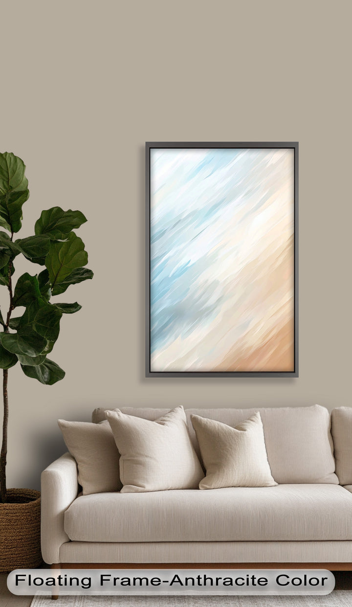 Seaside Drift – Abstraktes Ölgemälde in sanftem Blau und Sand