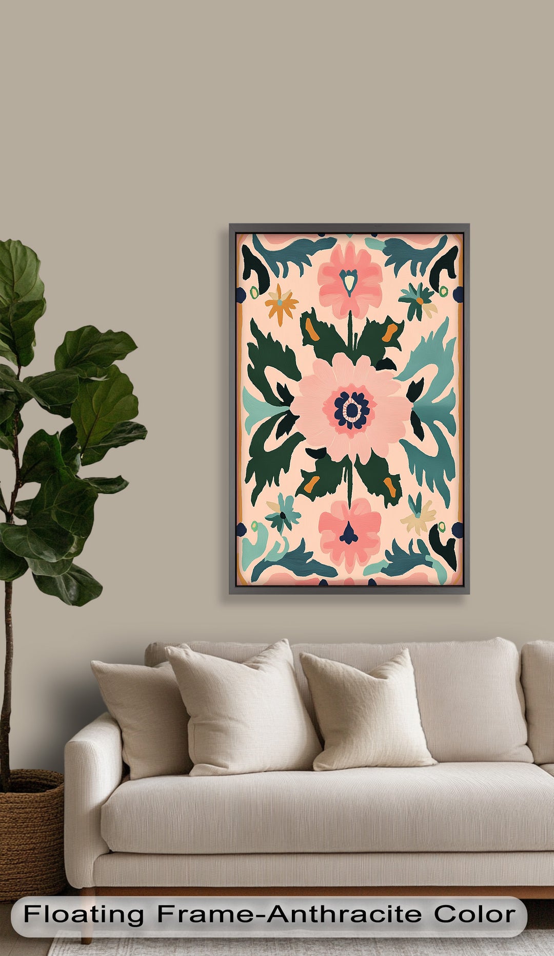Folk Bloom – Symmetrisches Boho-Blumenölgemälde