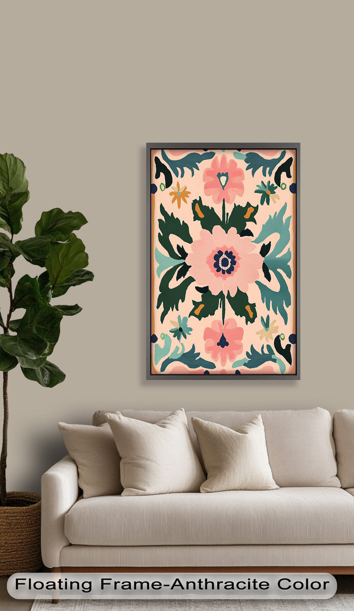 Folk Bloom – Symmetrisches Boho-Blumenölgemälde