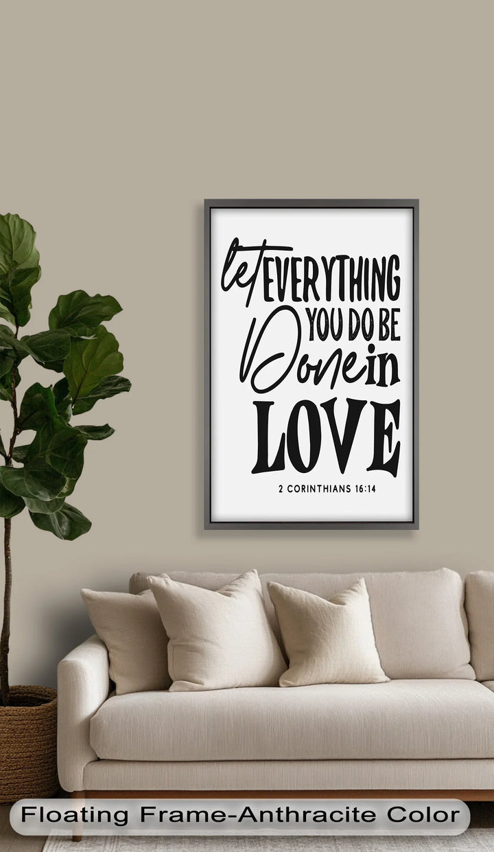 Black and White Christian Oil Painting – Elegant “Love in Action” Verse Decor
