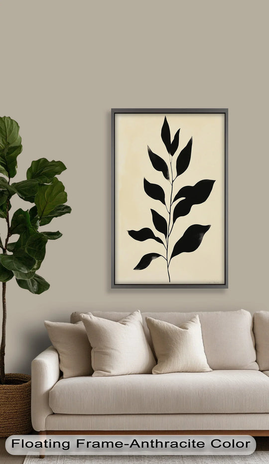 Black Botanical Minimalism – Monochrome Oil Painting - MyPhotoStation