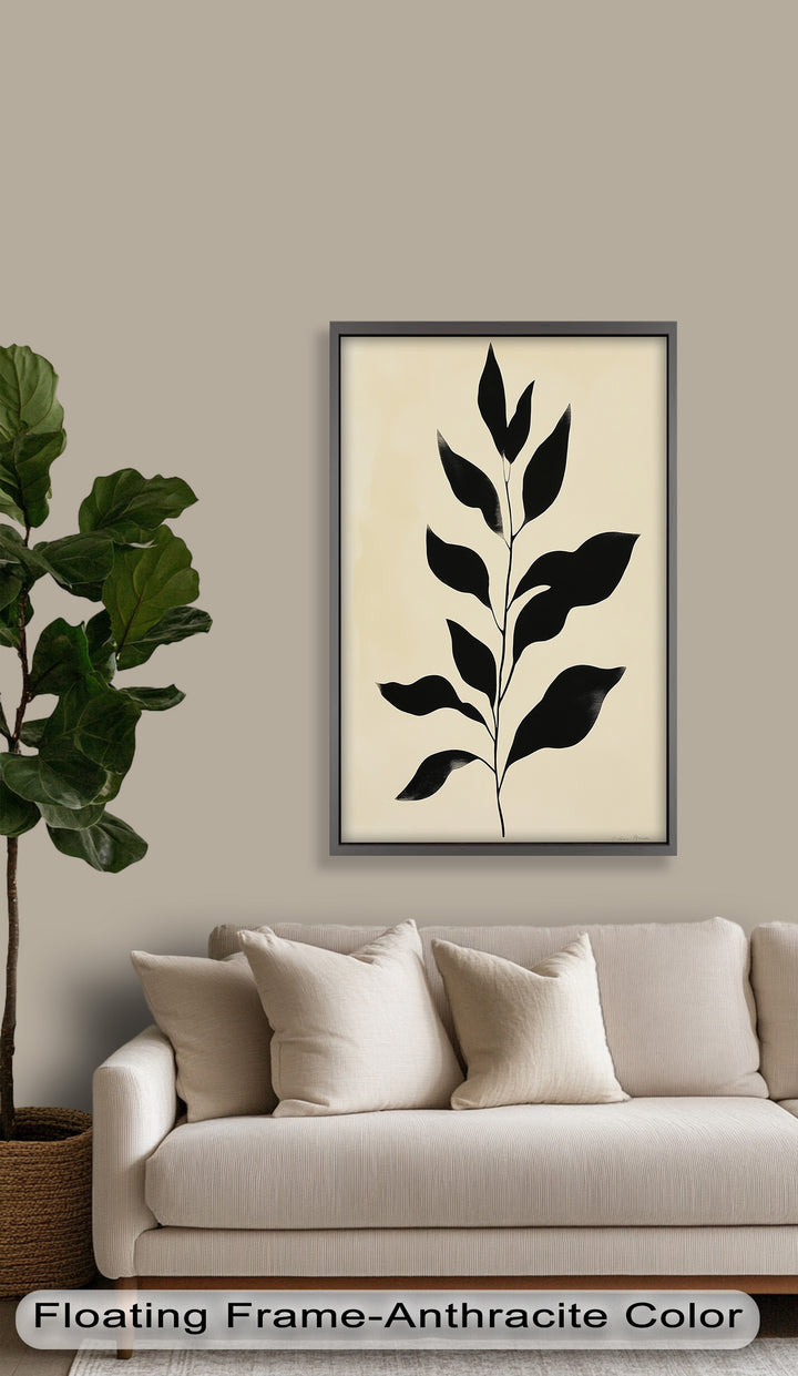 Black Botanical Minimalism – Monochrome Oil Painting