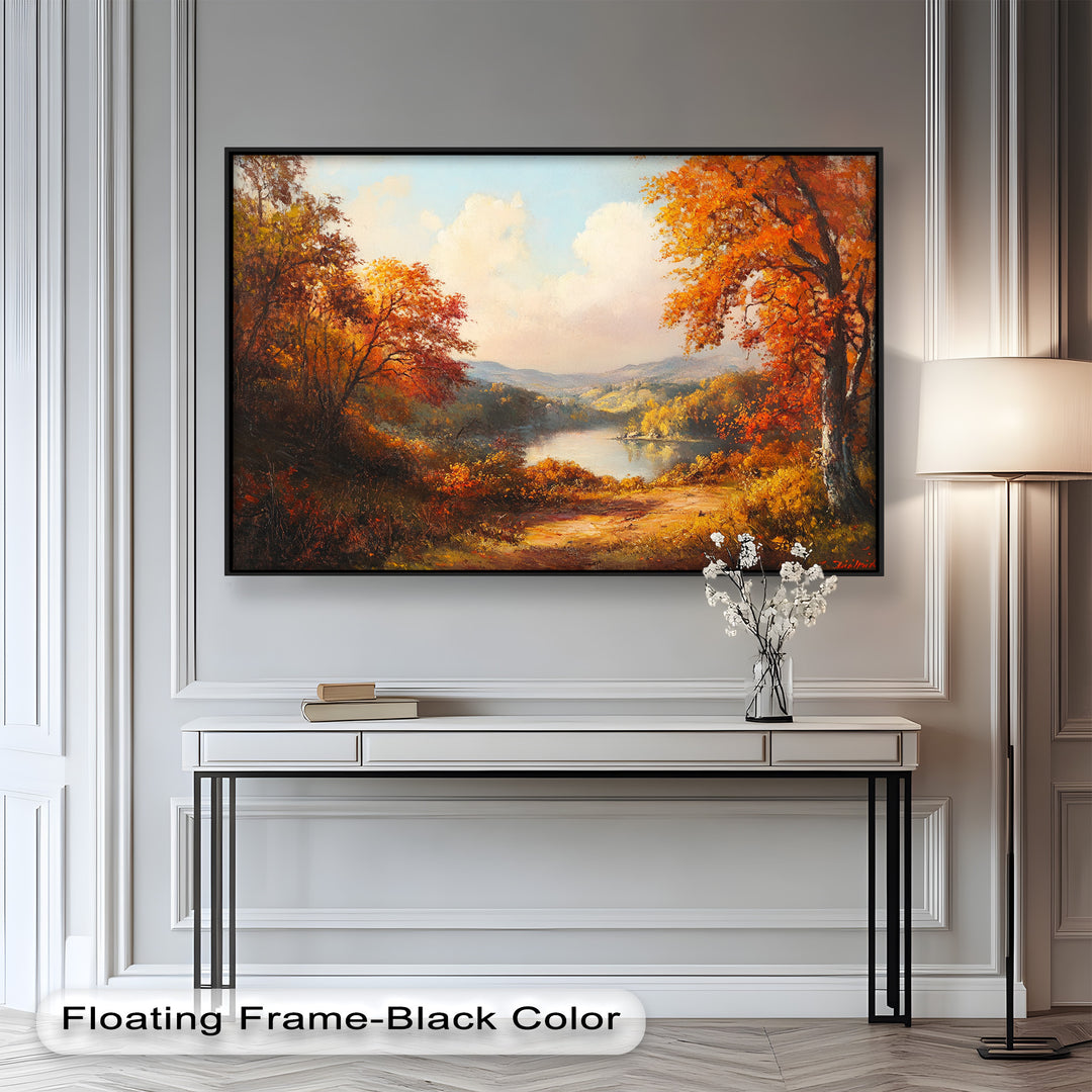 Golden Horizon – Ölgemälde mit herbstlichem Flussblick