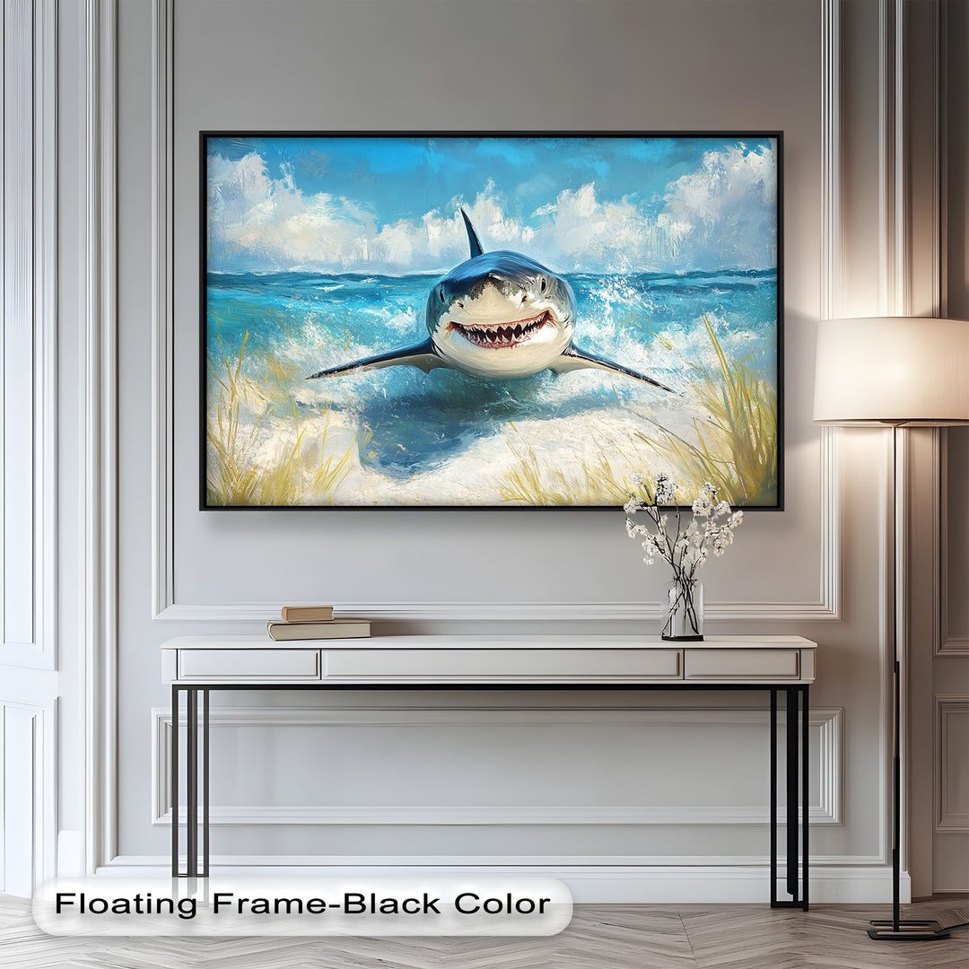 Smiling Shark by the Shore – Animal Oil Painting