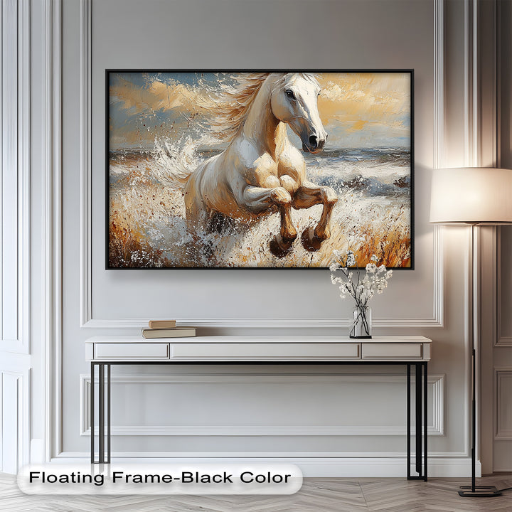 White Horse Art – Gerahmtes Ölgemälde mit Pferd