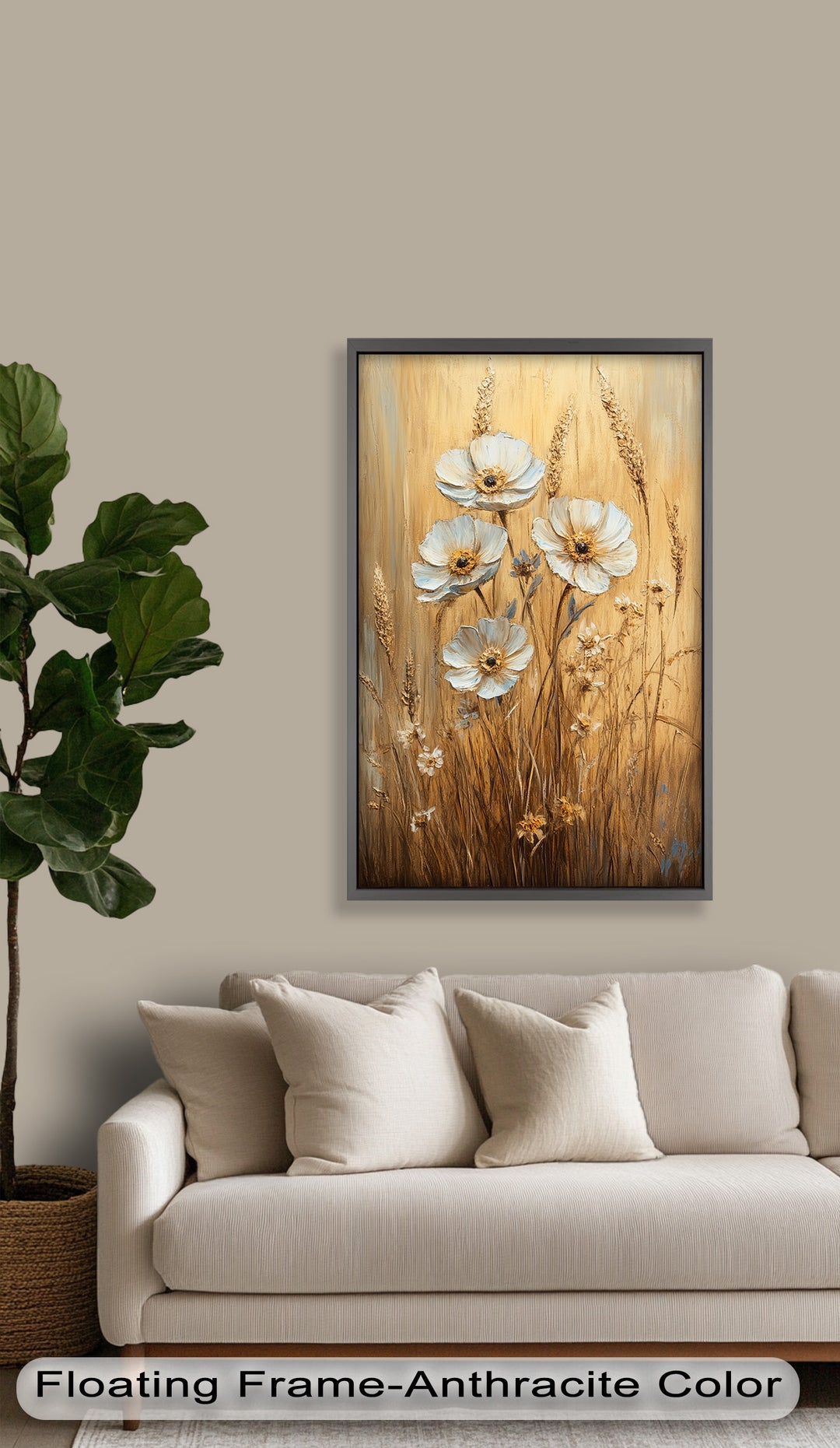 White Wildflowers in Wheat Field - Oil Painting