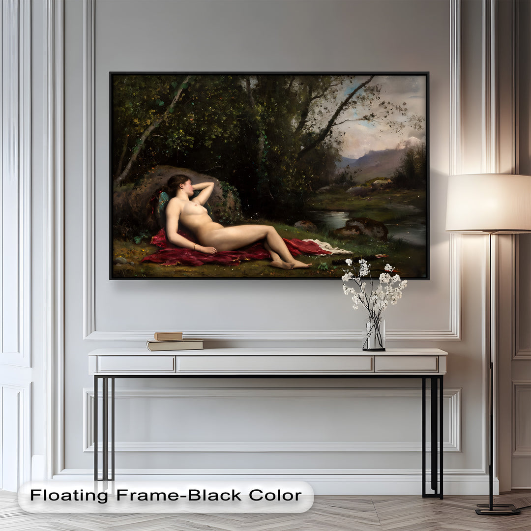 Reclining Diana – Classical Goddess in Nature Renaissance Oil Painting