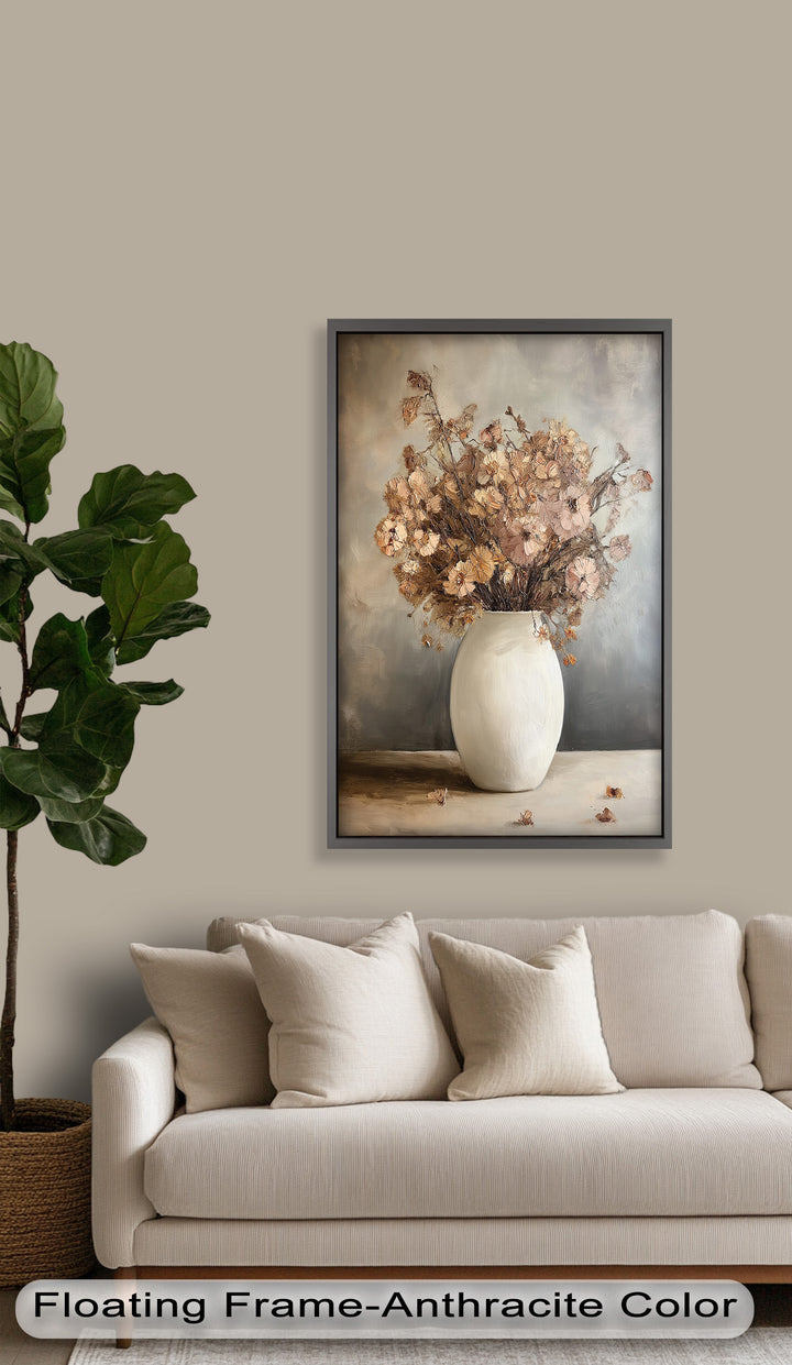 Brown Bouquet in White Vase - Flower Oil Painting