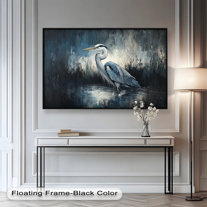Heron Standing in Marshland – Animal Oil Painting