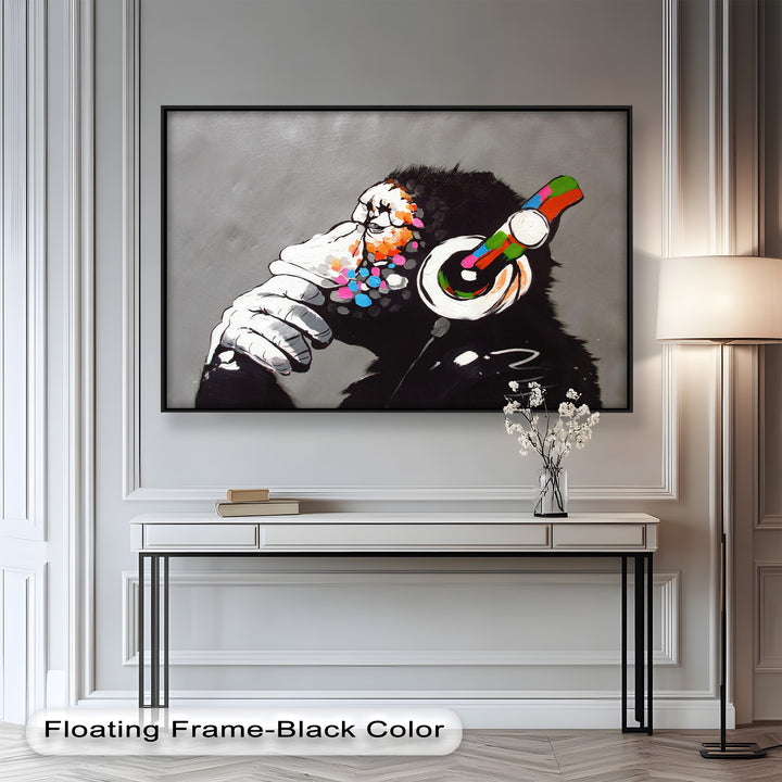 Contemplative Chimp with Headphones - Banksy Oil Painting