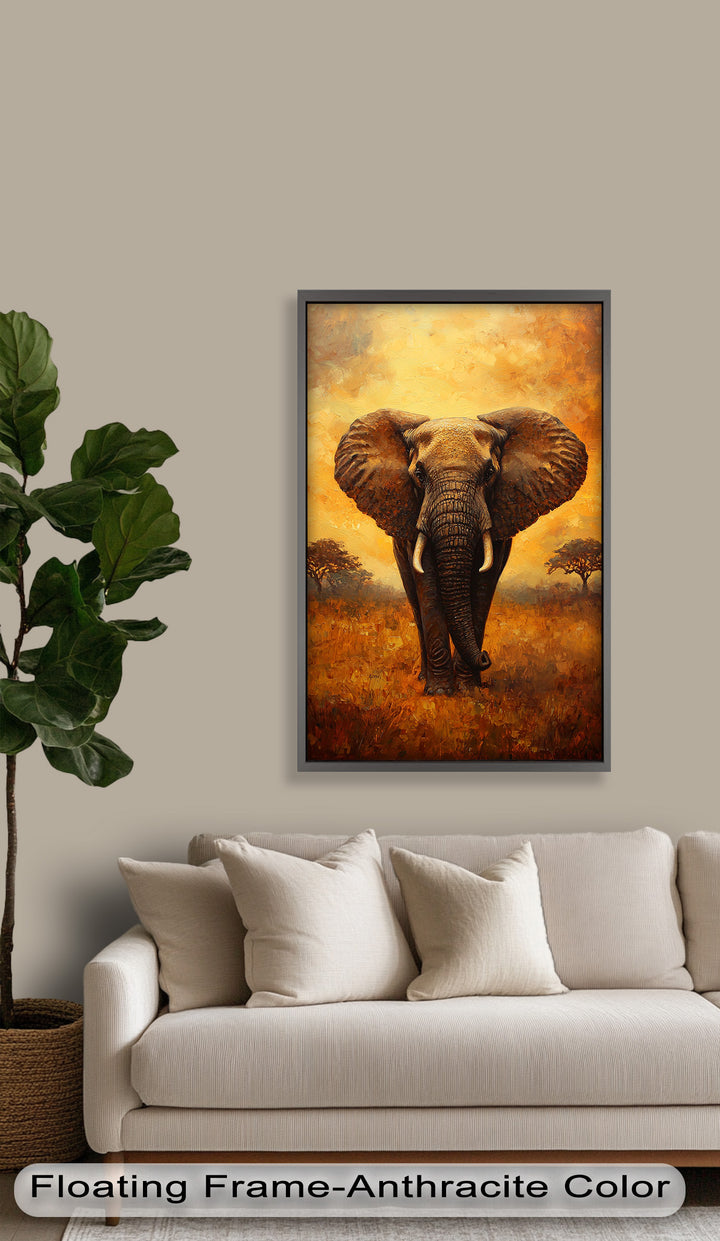 Majestic Elephant at Sunset – Wildlife Oil Painting
