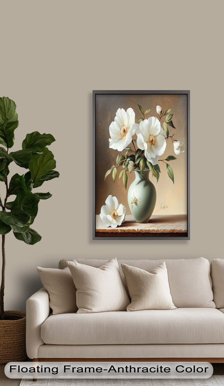 White Peony Still Life – Classic Floral Arrangement Flower Oil Painting