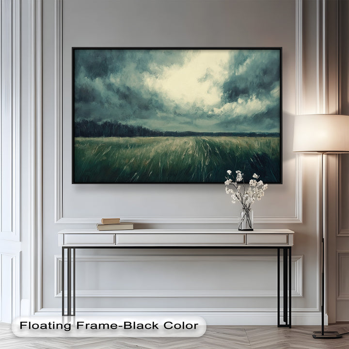 Moody countryside wall art with brooding skies and textured brushstrokes.
